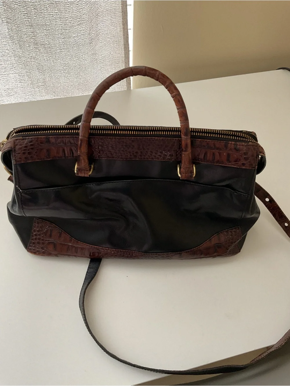 Brahmine leather satchel and brown Croc Embossed leather handbag Repair